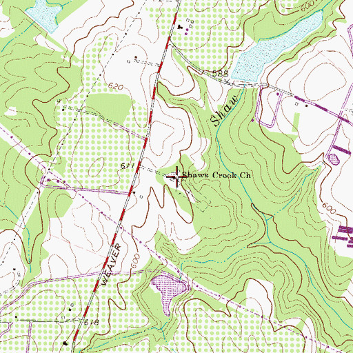 Topographic Map of Shaws Creek Church, SC
