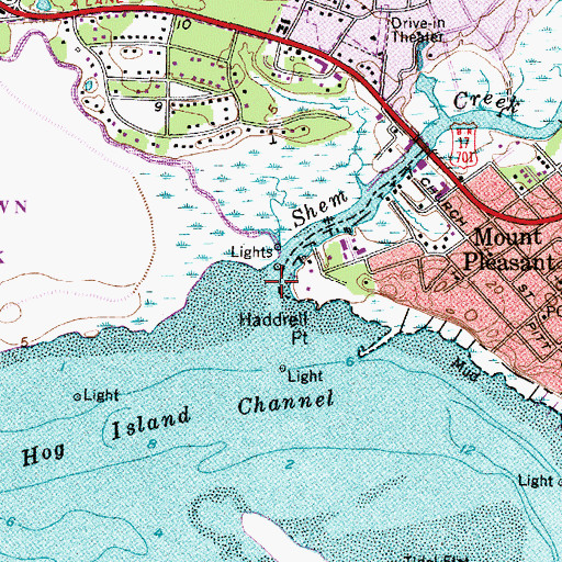 Topographic Map of Shem Creek, SC