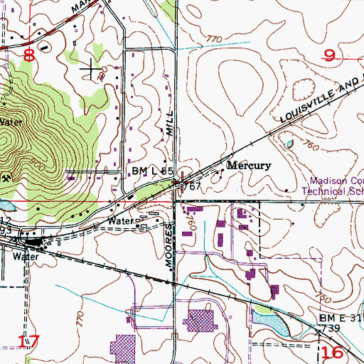 Topographic Map of Mercury, AL