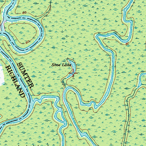 Topographic Map of Shoe Lake, SC
