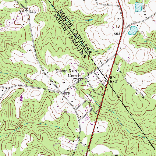 Topographic Map of Silver Run Cemetery, SC