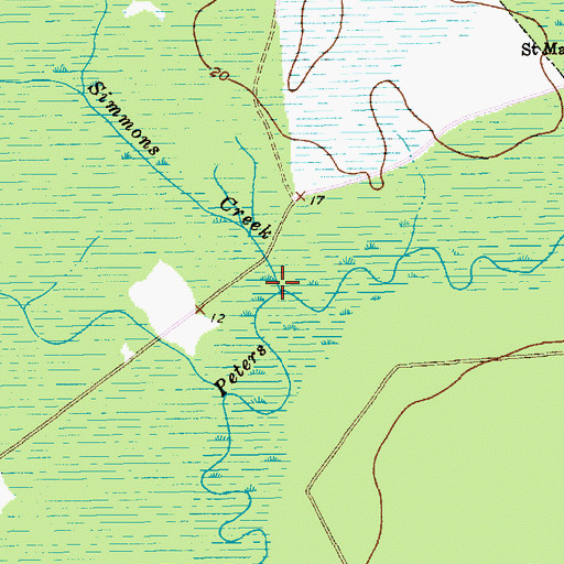Topographic Map of Simmons Creek, SC