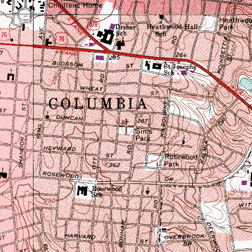 Topographic Map of Sims Park, SC