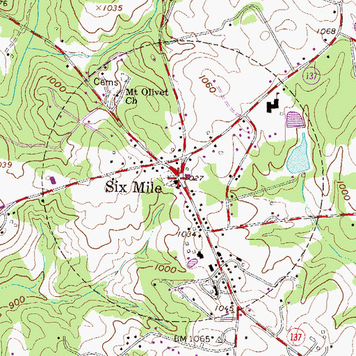 Topographic Map of Six Mile, SC