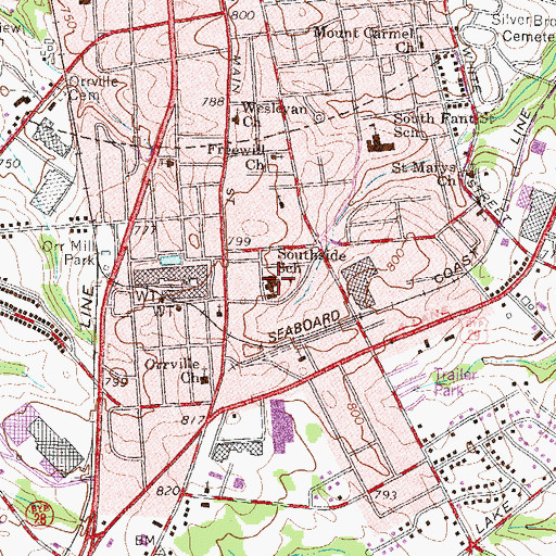 Topographic Map of Southside School, SC
