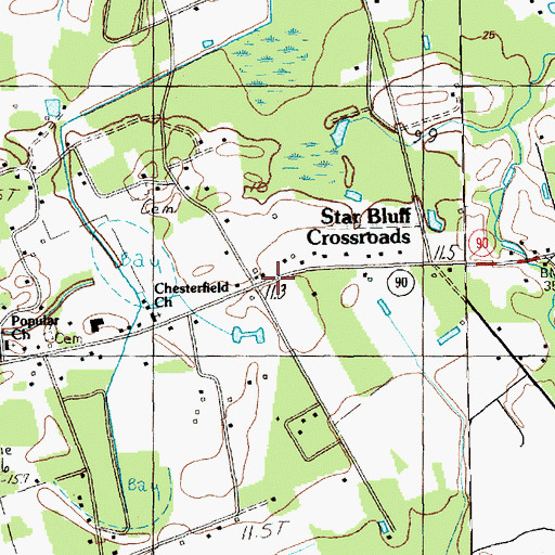 Topographic Map of Star Bluff Crossroads, SC