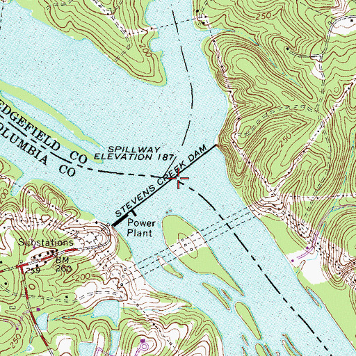 Topographic Map of Stevens Creek Dam, SC