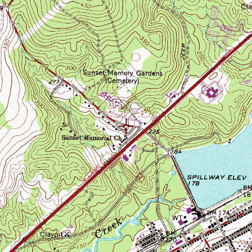Topographic Map of Sunset Memorial Church, SC