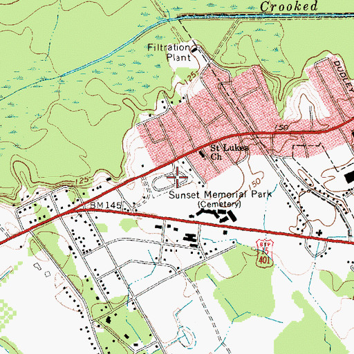 Topographic Map of Sunset Memorial Park, SC