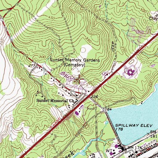 Topographic Map of Sunset Memory Gardens, SC