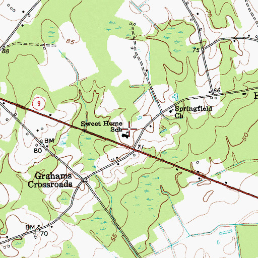 Topographic Map of Sweet Home School, SC