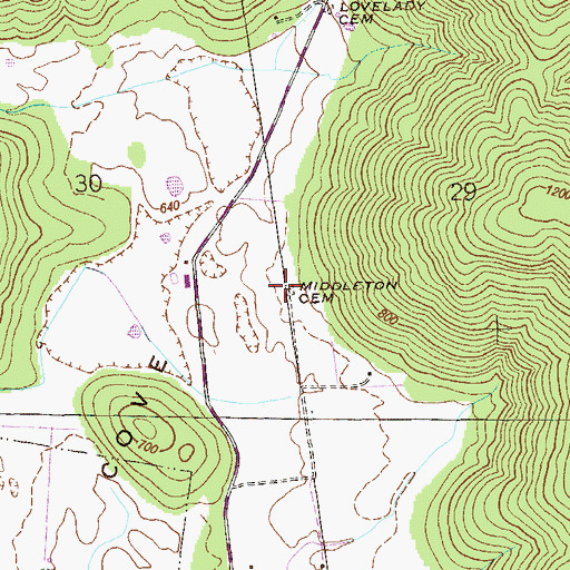 Topographic Map of Middleton Cemetery, AL