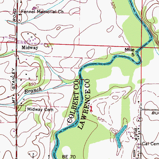 Topographic Map of Midway Branch, AL