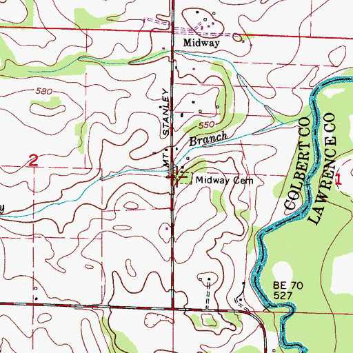 Topographic Map of Midway Cemetery, AL