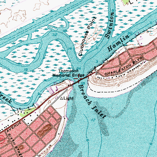 Topographic Map of Thompson Memorial Bridge, SC