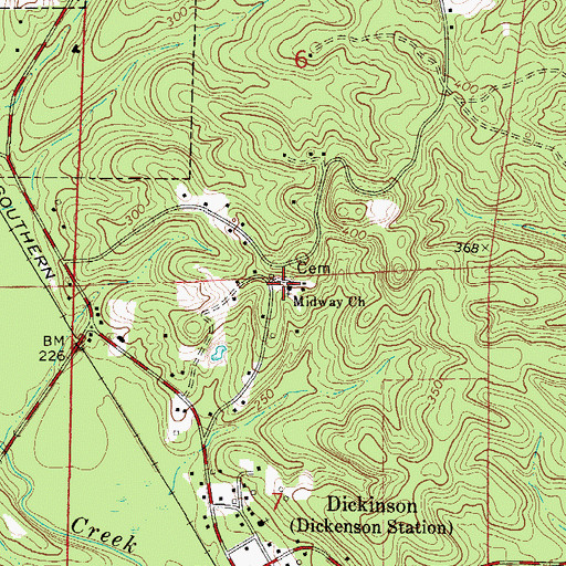 Topographic Map of Midway Church, AL