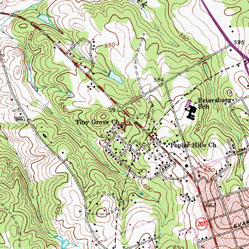 Topographic Map of Tiny Grove Church, SC