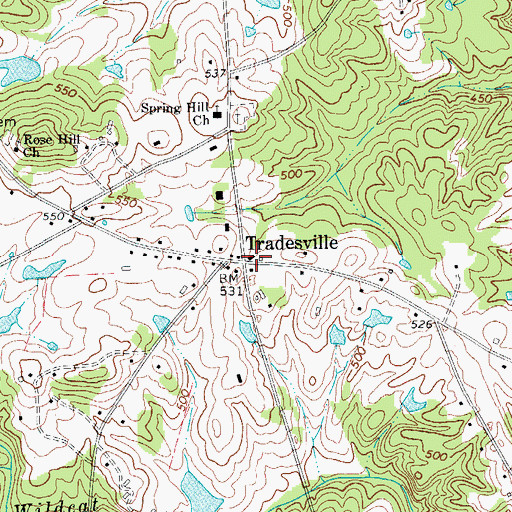 Topographic Map of Tradesville, SC