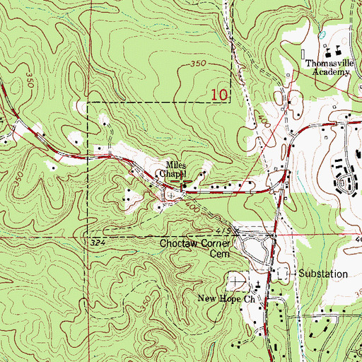 Topographic Map of Miles Chapel, AL