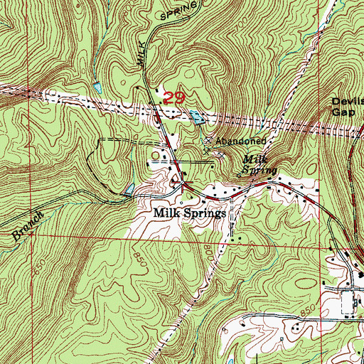 Topographic Map of Milk Springs, AL