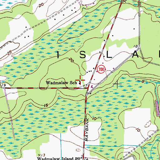 Topographic Map of Wadmalaw School, SC