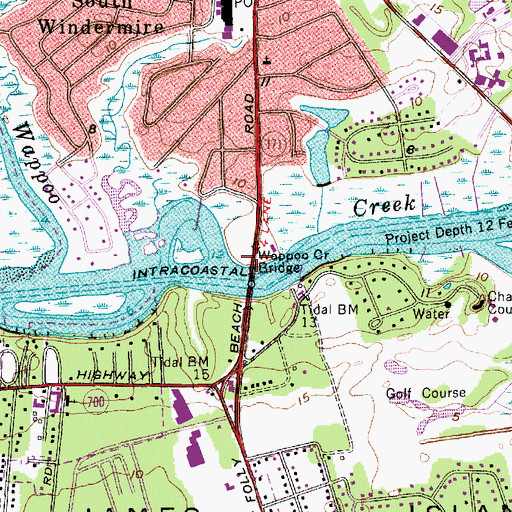 Topographic Map of Wappoo Creek Bridge, SC