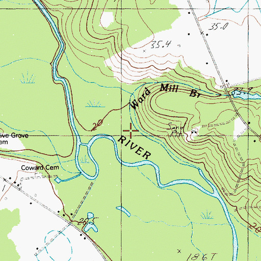 Topographic Map of Ward Mill Branch, SC