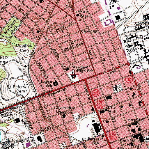 Topographic Map of Wardlaw Junior High School, SC