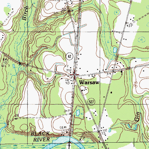 Topographic Map of Warsaw, SC