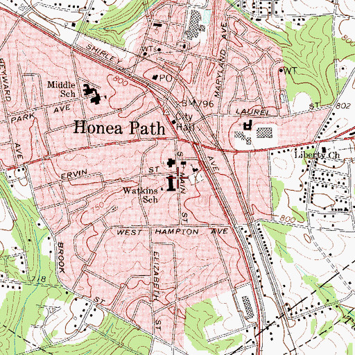 Topographic Map of Watkins School, SC