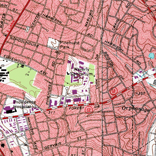 Topographic Map of Waverly Sanitarium, SC