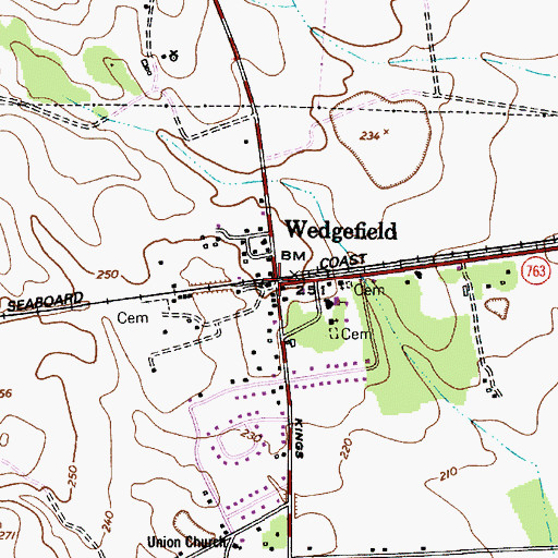 Topographic Map of Wedgefield, SC