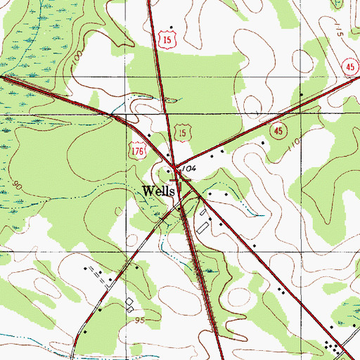 Topographic Map of Wells, SC