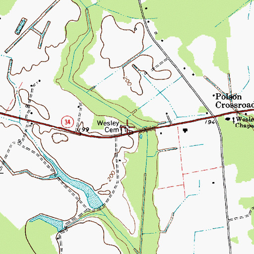 Topographic Map of Wesley Cemetery, SC