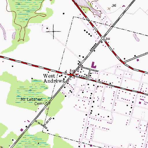 Topographic Map of West Andrews, SC