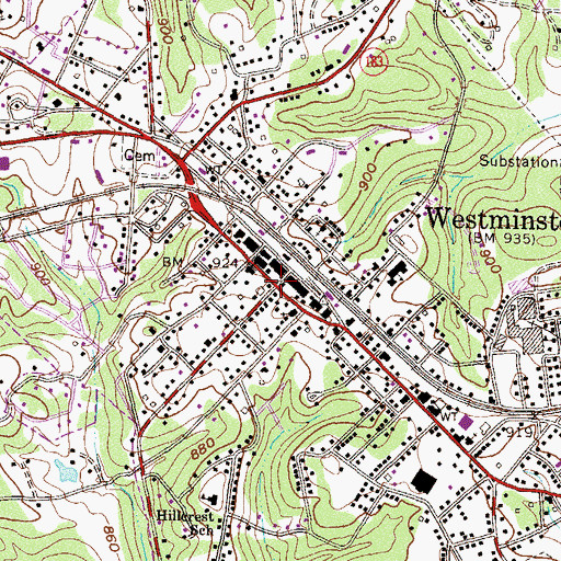 Topographic Map of Westminster, SC