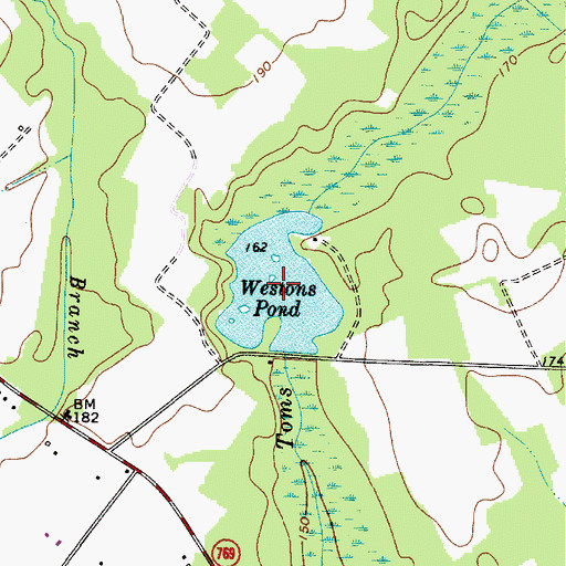 Topographic Map of Westons Pond, SC