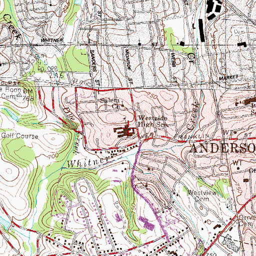 Topographic Map of Westside High School, SC