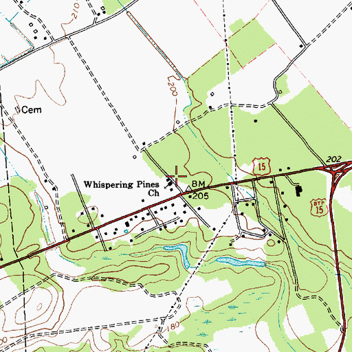 Topographic Map of Whispering Pines Church, SC