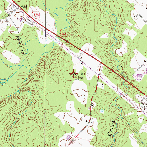 Topographic Map of Whittle Cemetery, SC