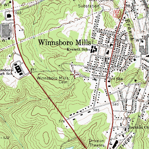 Topographic Map of Winnsboro Mills Cemetery, SC