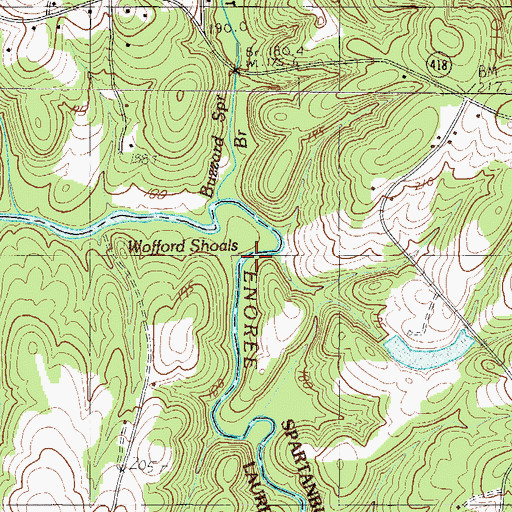 Topographic Map of Wofford Shoals, SC
