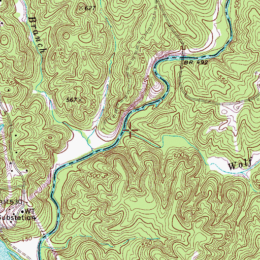 Topographic Map of Wolf Creek, SC