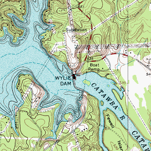 Topographic Map of Wylie Dam, SC