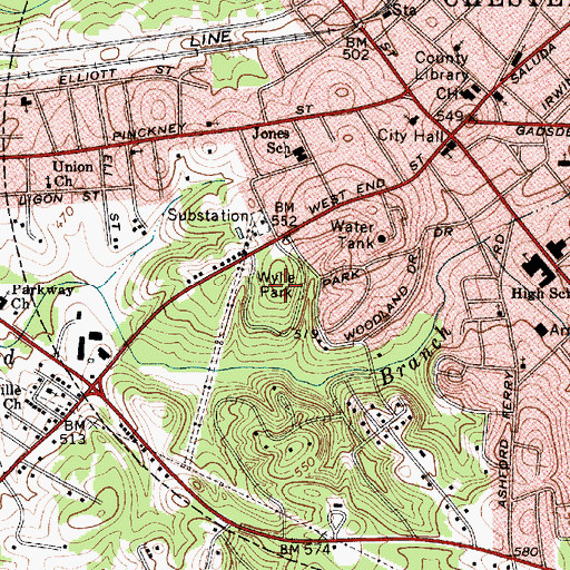 Topographic Map of Wylie Park, SC