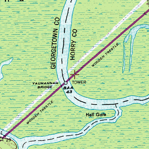 Topographic Map of Yauhannah Bridge, SC