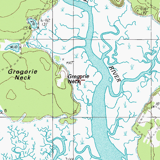 Topographic Map of Gregorie Neck, SC