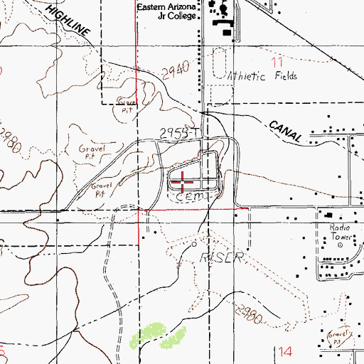 Topographic Map of Thatcher Cemetery, AZ