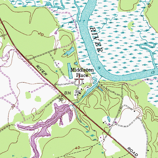 Topographic Map of Middleton Place, SC