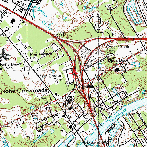 Topographic Map of North Myrtle Beach Memorial Gardens, SC